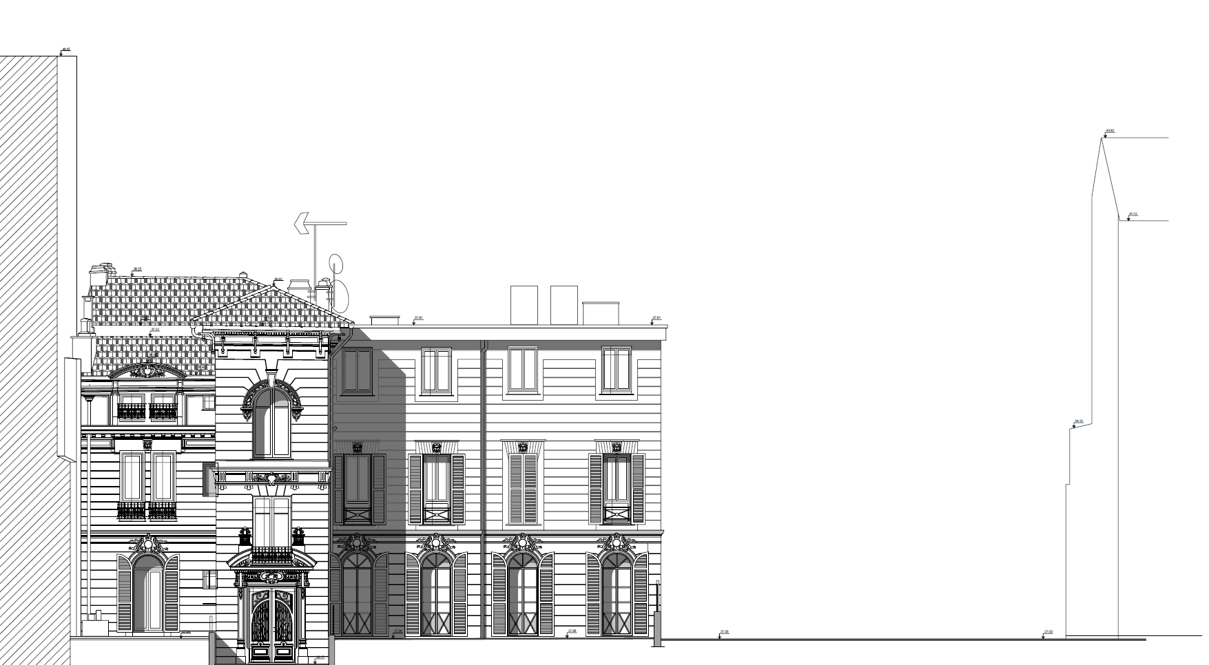 plan architectural d'un hôtel - façade